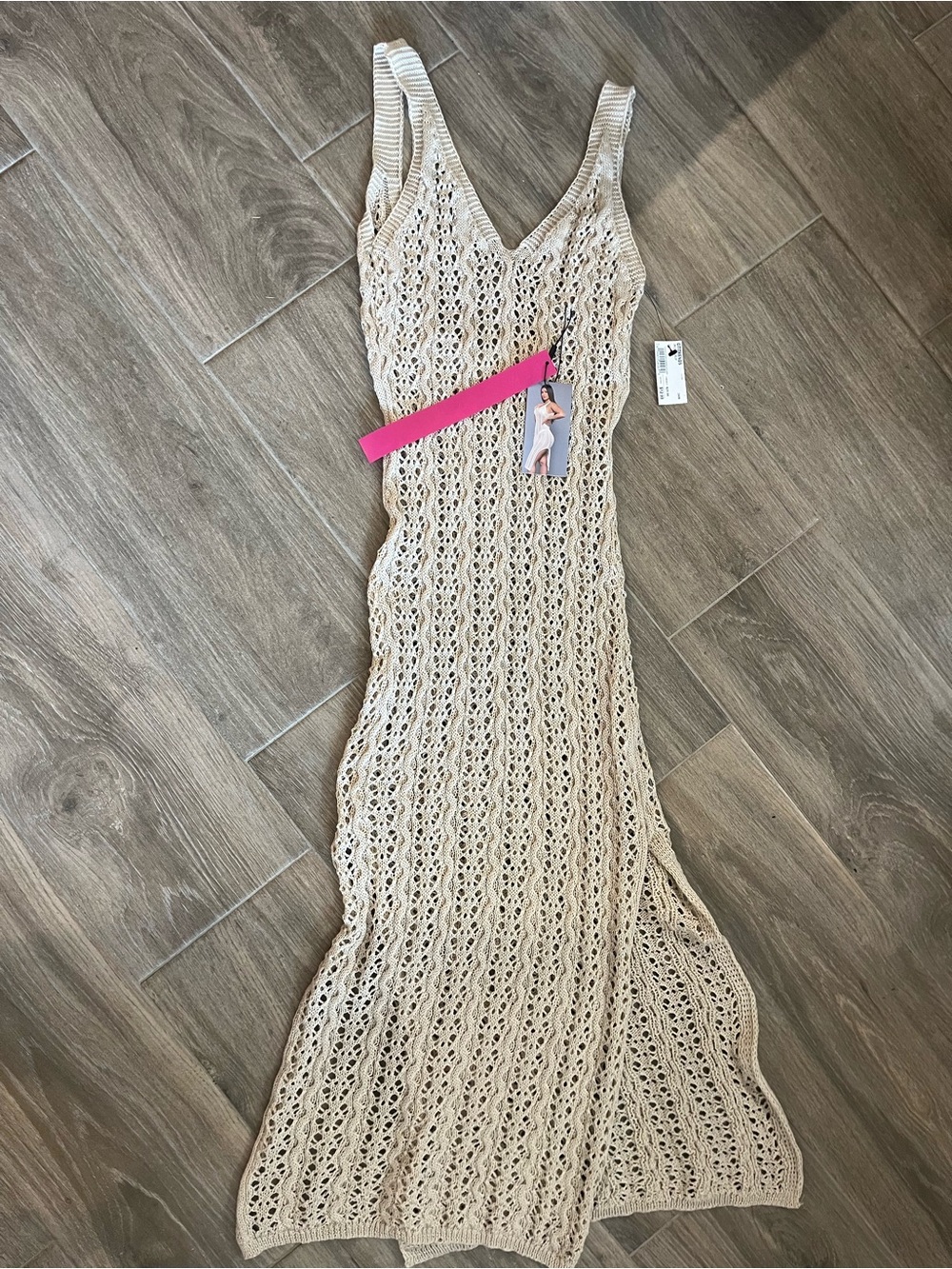 Sleeveless Cream Crochet Maxi Dress with V-Neck
